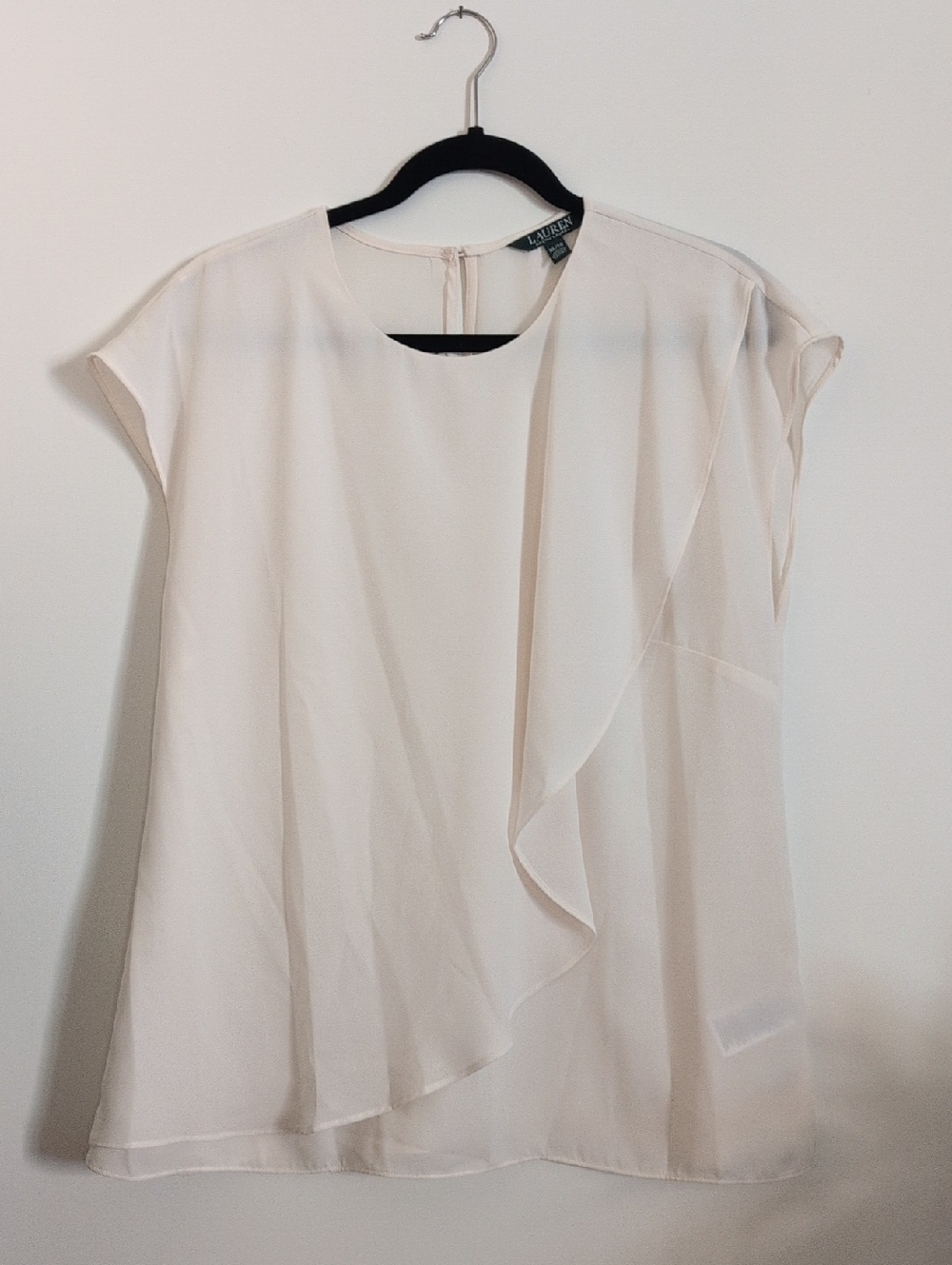 Ralph Lauren White/Cream Asymmetric Ruffle Flowy Blouse XL
